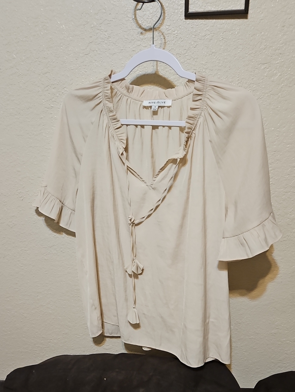 Rose & Olive Cream Ruffle Tie-Front Blouse